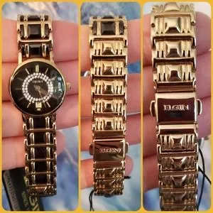 Elgin Women\'s EG353 Gold-Tone Black Ceramic Crystal Accented Watch. NWT. 69492642-dc6a-4234-9dc2-  main image 4